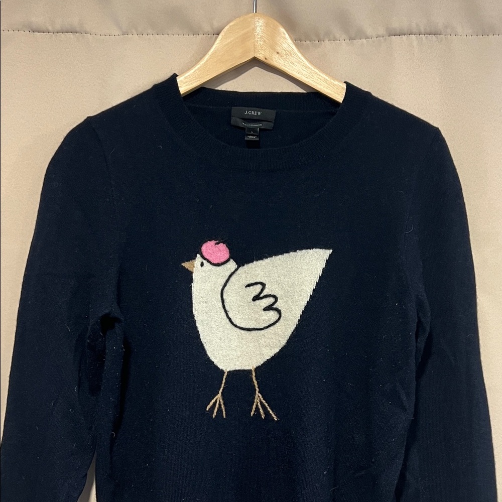 J. Crew Navy Sweater with Chicken Motif